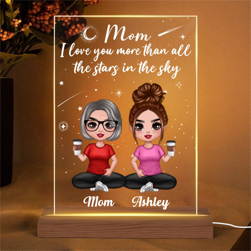 Love You More Than All The Stars Galaxy Doll Mother And Daughters Sons Personalized Rectangle Acrylic Plaque LED Night Light
