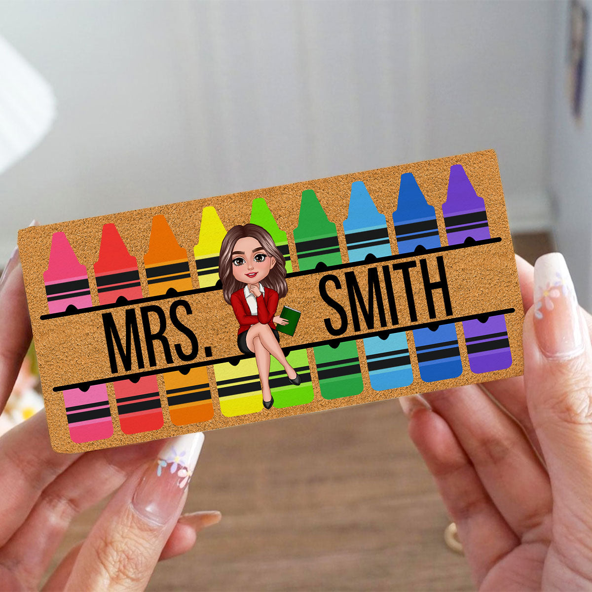 Teacher Sitting on Crayon Personalized Chalkboard/Whiteboard Eraser with Marker, Teacher Appreciation Gift, Back To School Gift