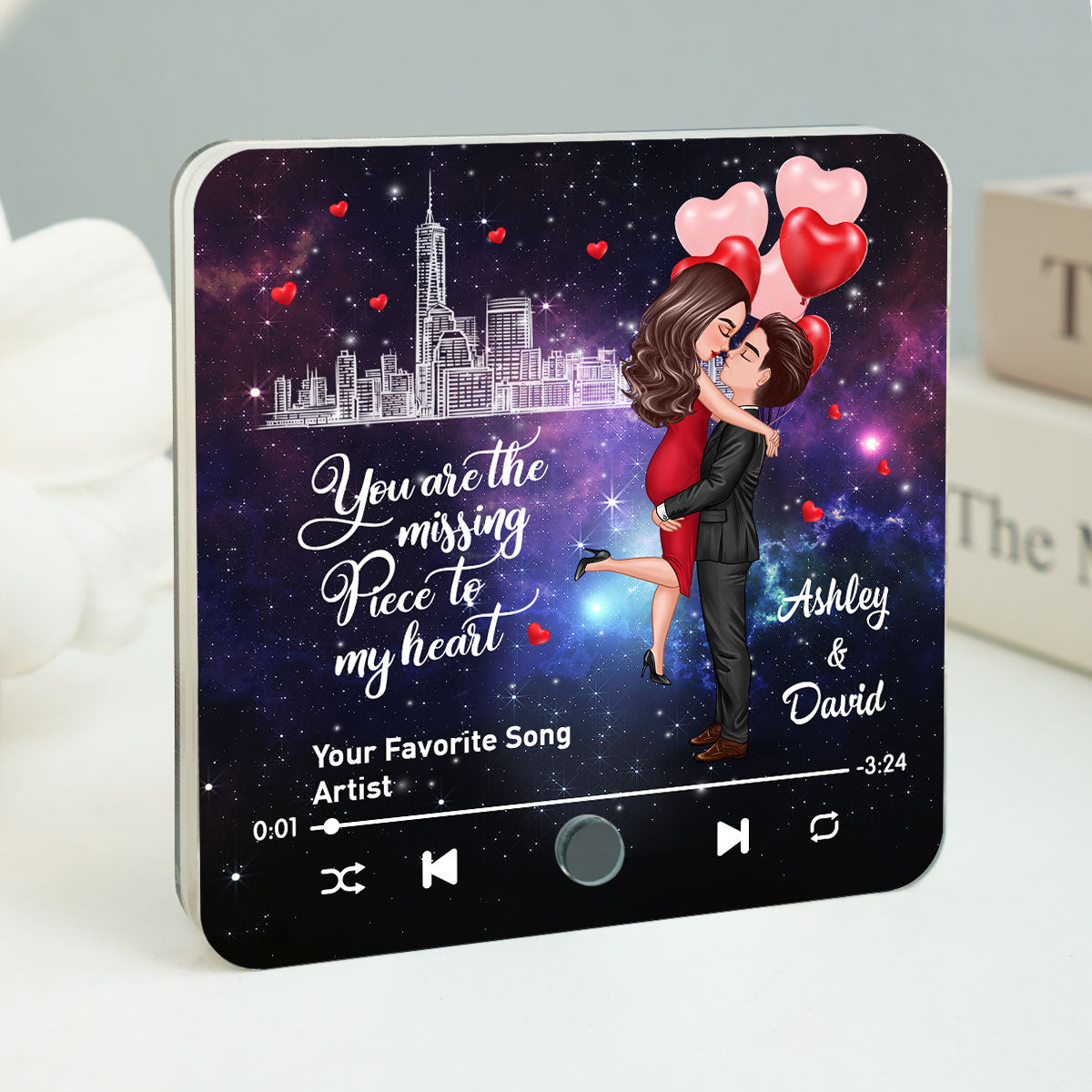The Missing Piece To My Heart Couple Kissing Favorite Song Personalized Music Fridge Magnet,  Gift For Couple