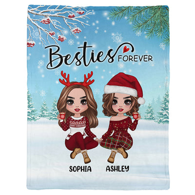 Doll Besties Sisters Sitting Christmas Personalized Fleece Blanket
