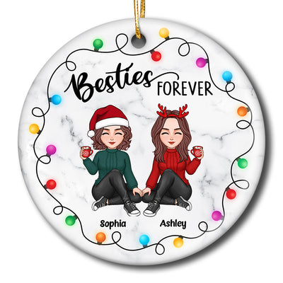 Besties Sisters Sitting Lightstring Marble Personalized Circle Ornament