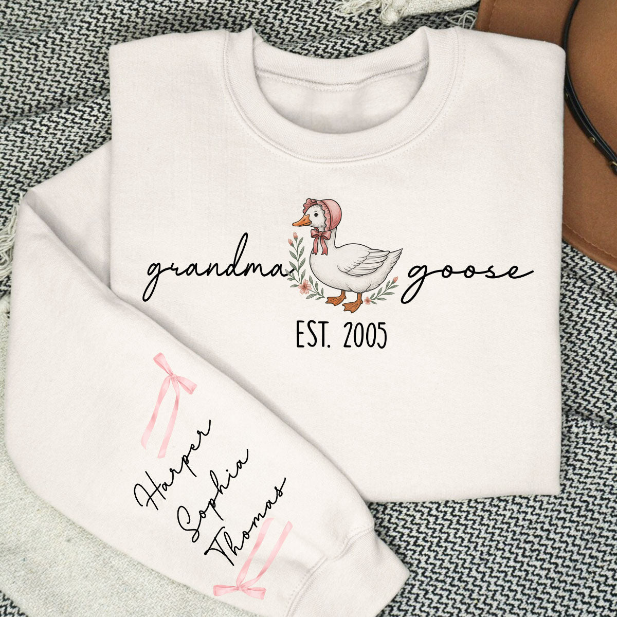 Mama Goose Est. Personalized Sleeve Printed Sweatshirt, Gift For Mom, Grandma