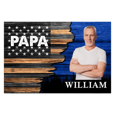 Dad Grandpa Papa Photo Inserted Half Nation Flag Personalized Horizontal Poster