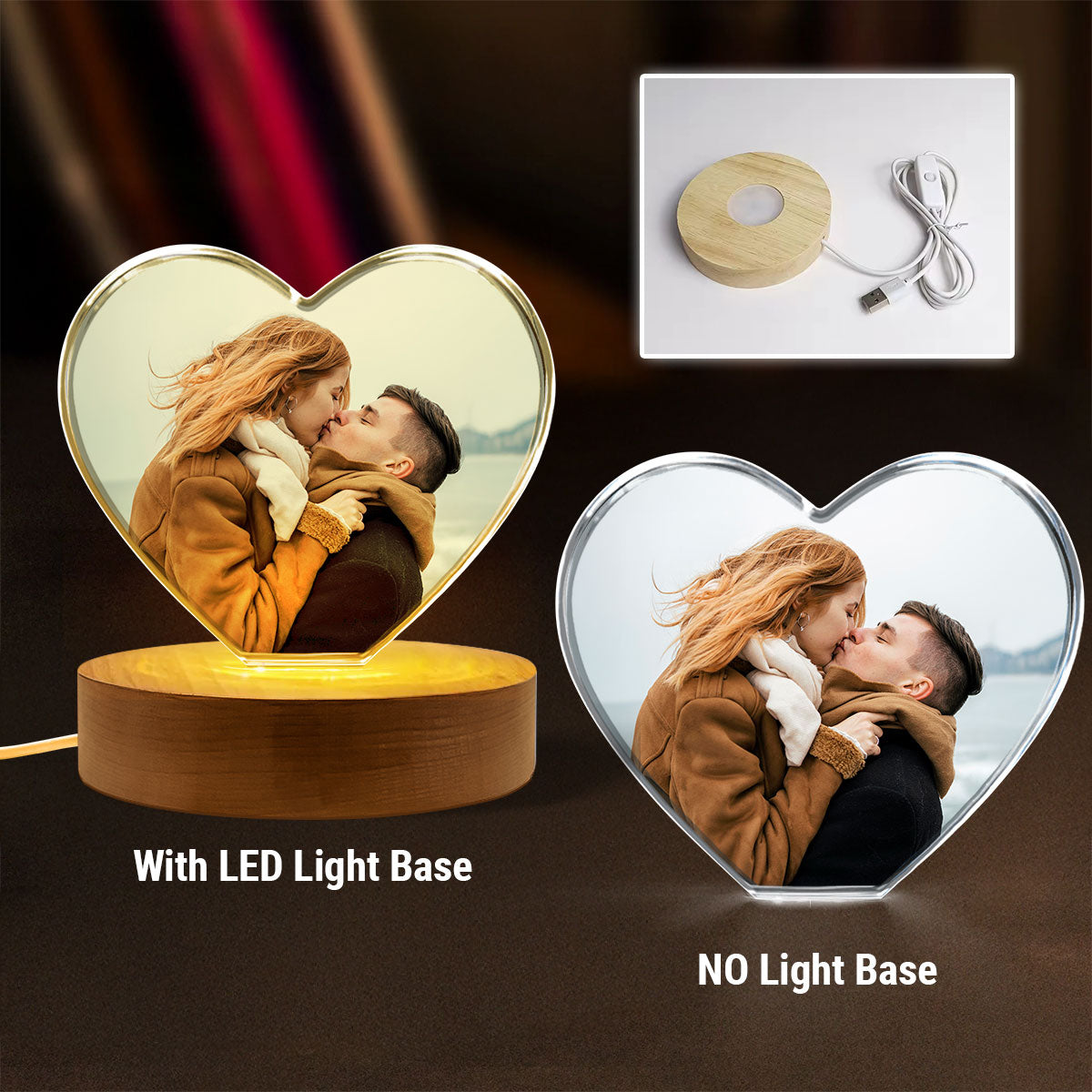 Personalized Photo Print Premium Crystal Heart Led, Created in a Moment, Treasured forever,  gift for him, gift for her - Free Shipping included