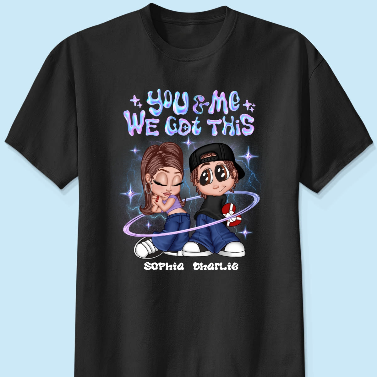 Y2K Couple Hologram Pattern Personalized Shirt, Gift For Him Gift For Her