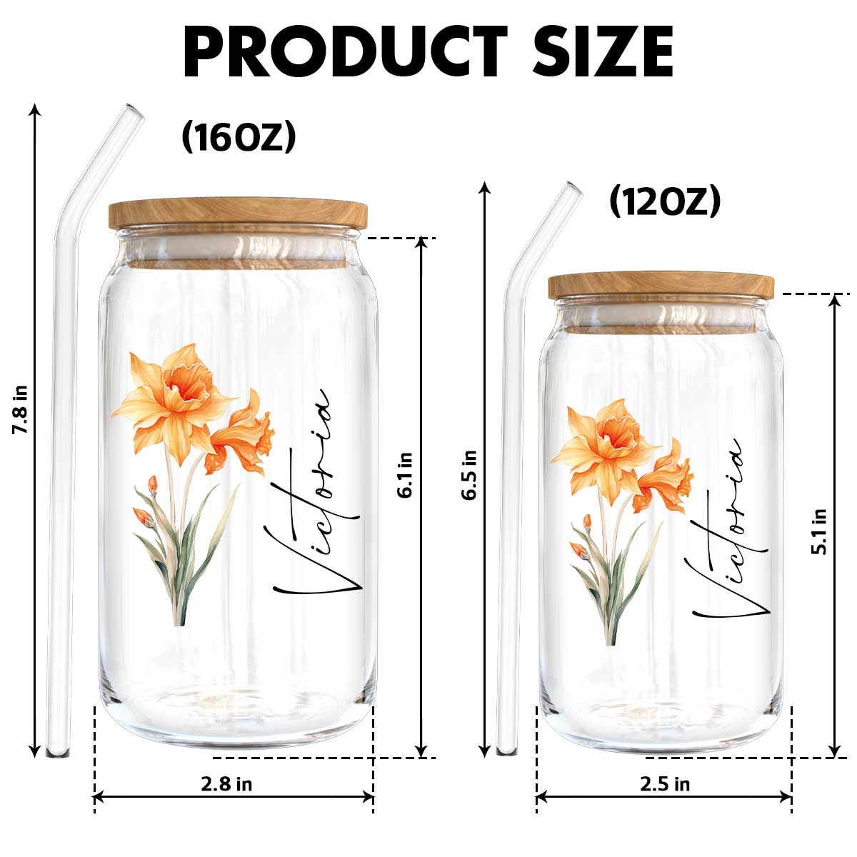 Birth Flower With Name Birthday Gift for Best Friend Birthday Gift For Mom Grandma Daughter Granddaughter Pampering Gift Personalized Clear Glass Can