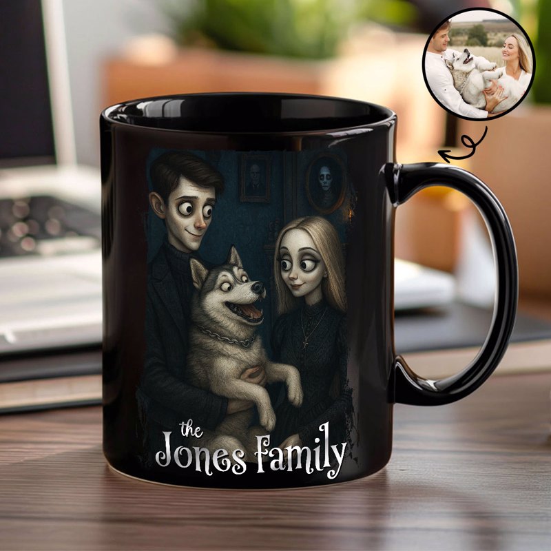 Custom Gothic Family Portrait from Photo Personalized Mug, Halloween Decor