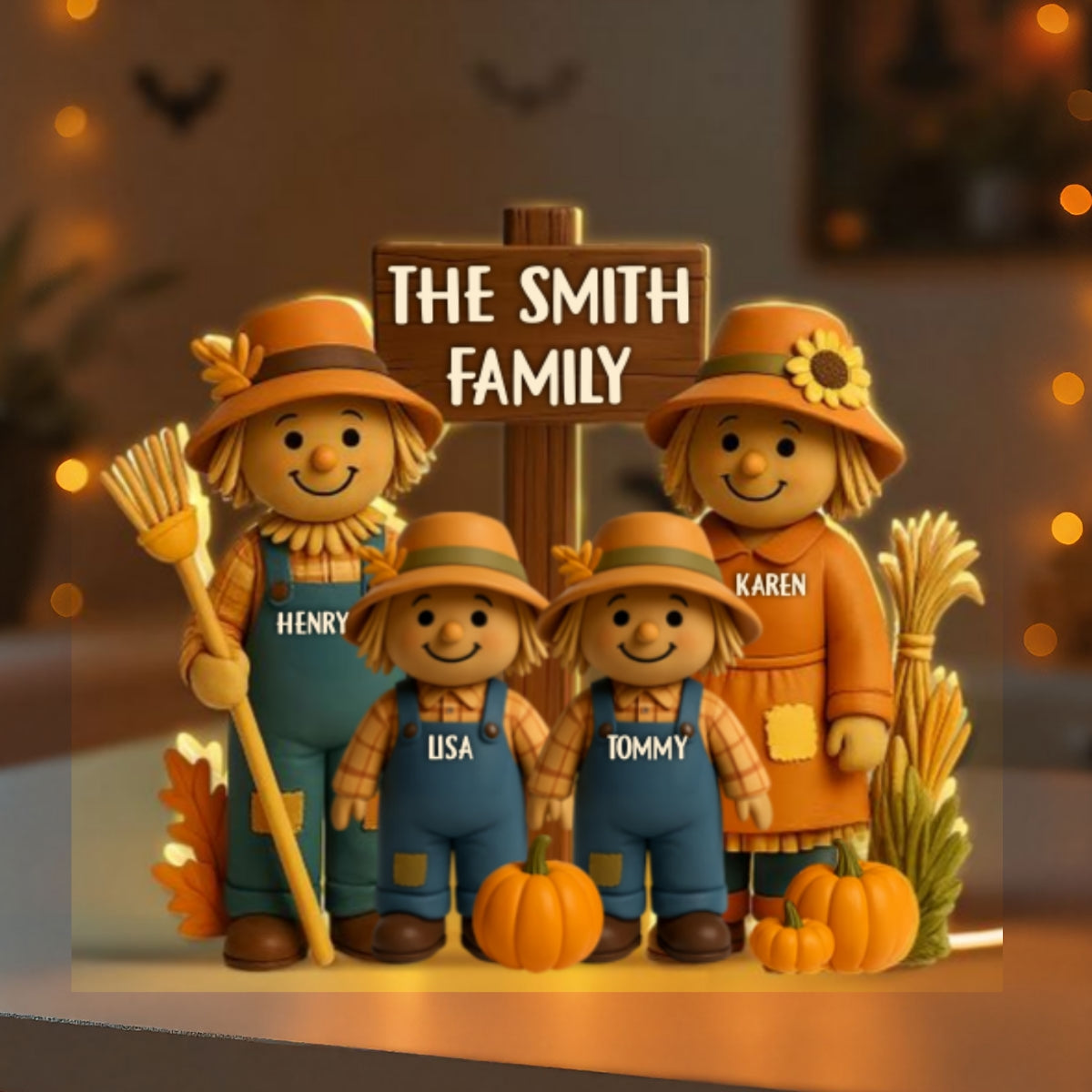 Fall Season Scarecrow Family 3D Effect Personalized Light Box