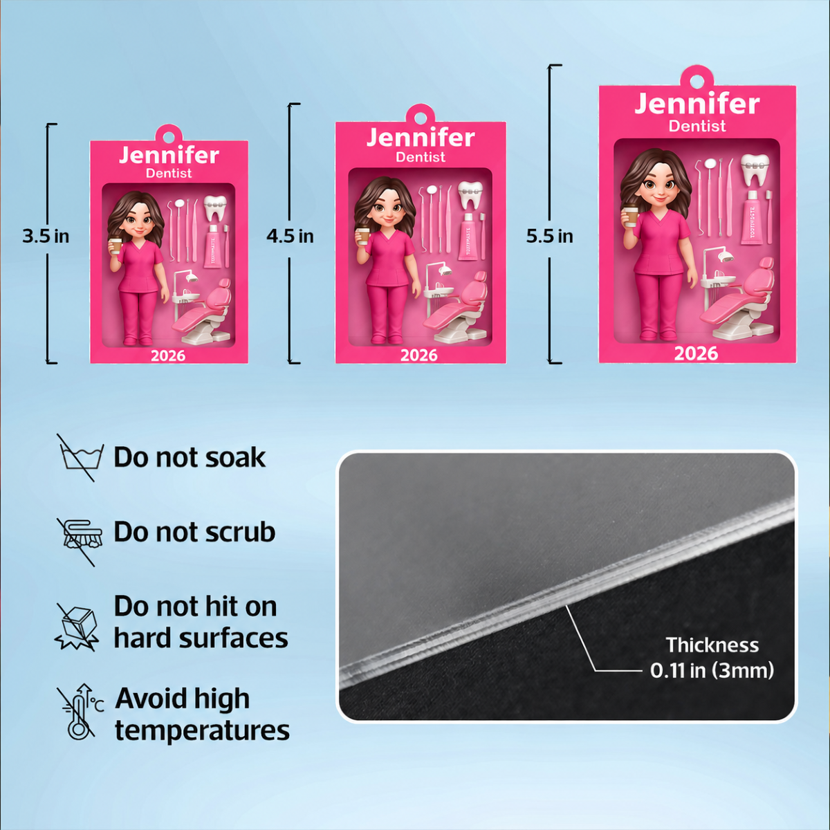 Pink Dentist Action Figure - Personalized Acrylic Ornament - Unique Christmas Gift For Dentist
