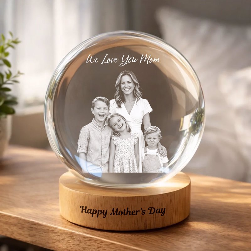 Mother's Day Photo - Personalized Crystal Ball LED Night Light - Sentimental Gift for Mom, Wife