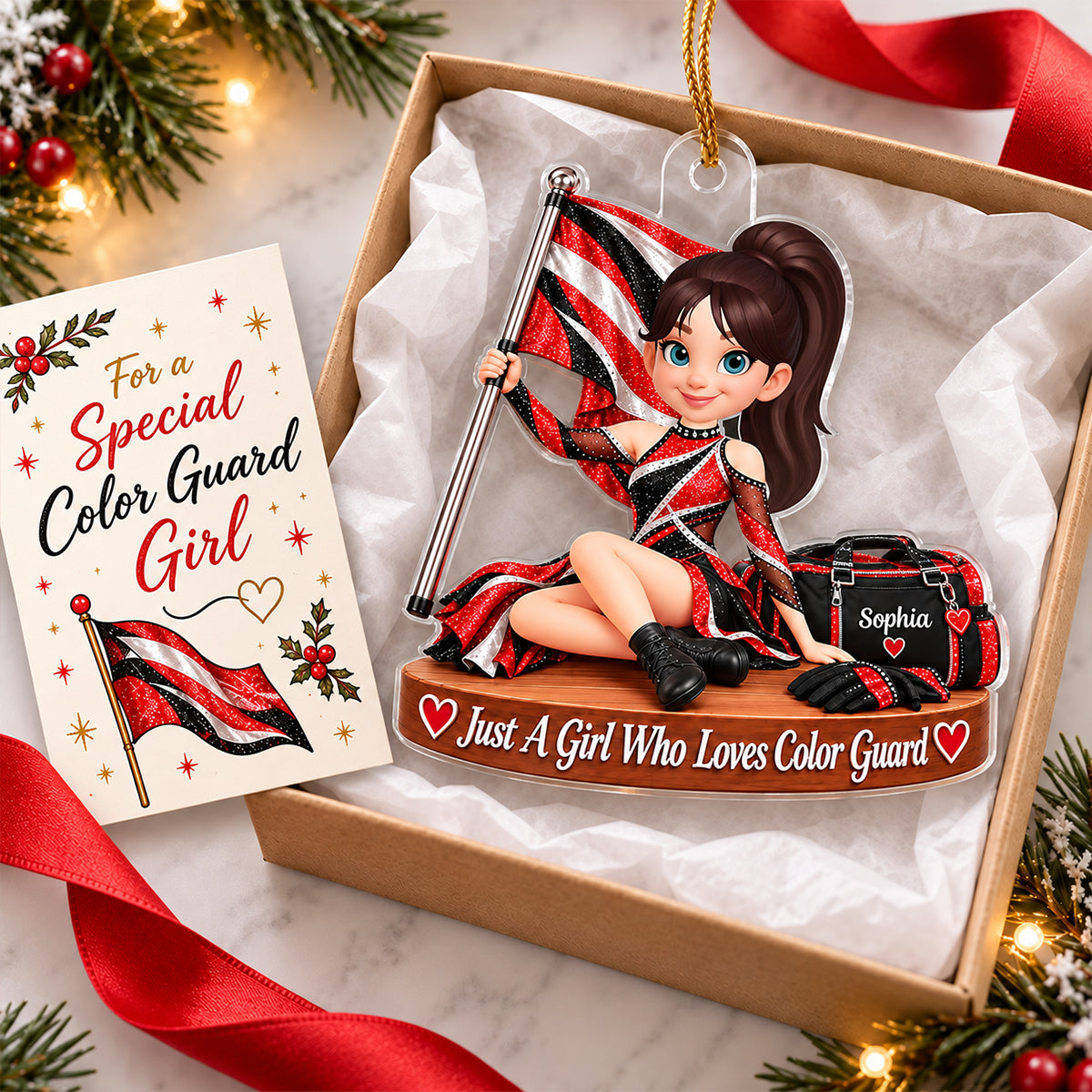 Just a Girl Who Loves Color Guard - Personalized Acrylic Ornament - Christmas Gift for Daughter, Granddaughter, Niece