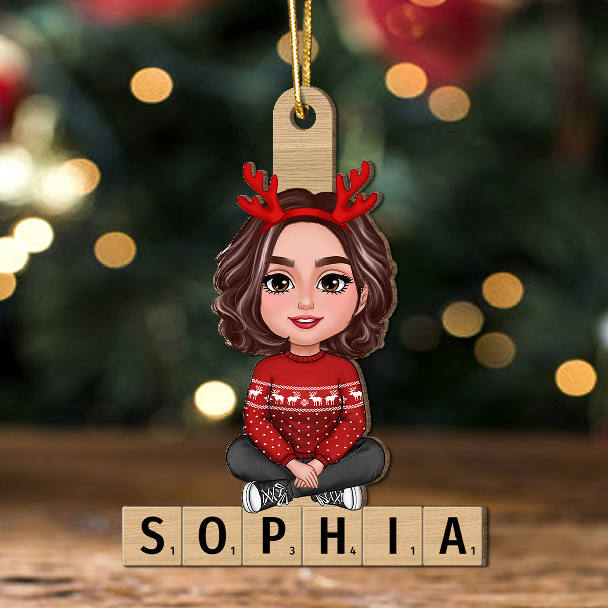 Family Member Sitting On Name Unique Christmas Gift Personalized Wooden Ornament