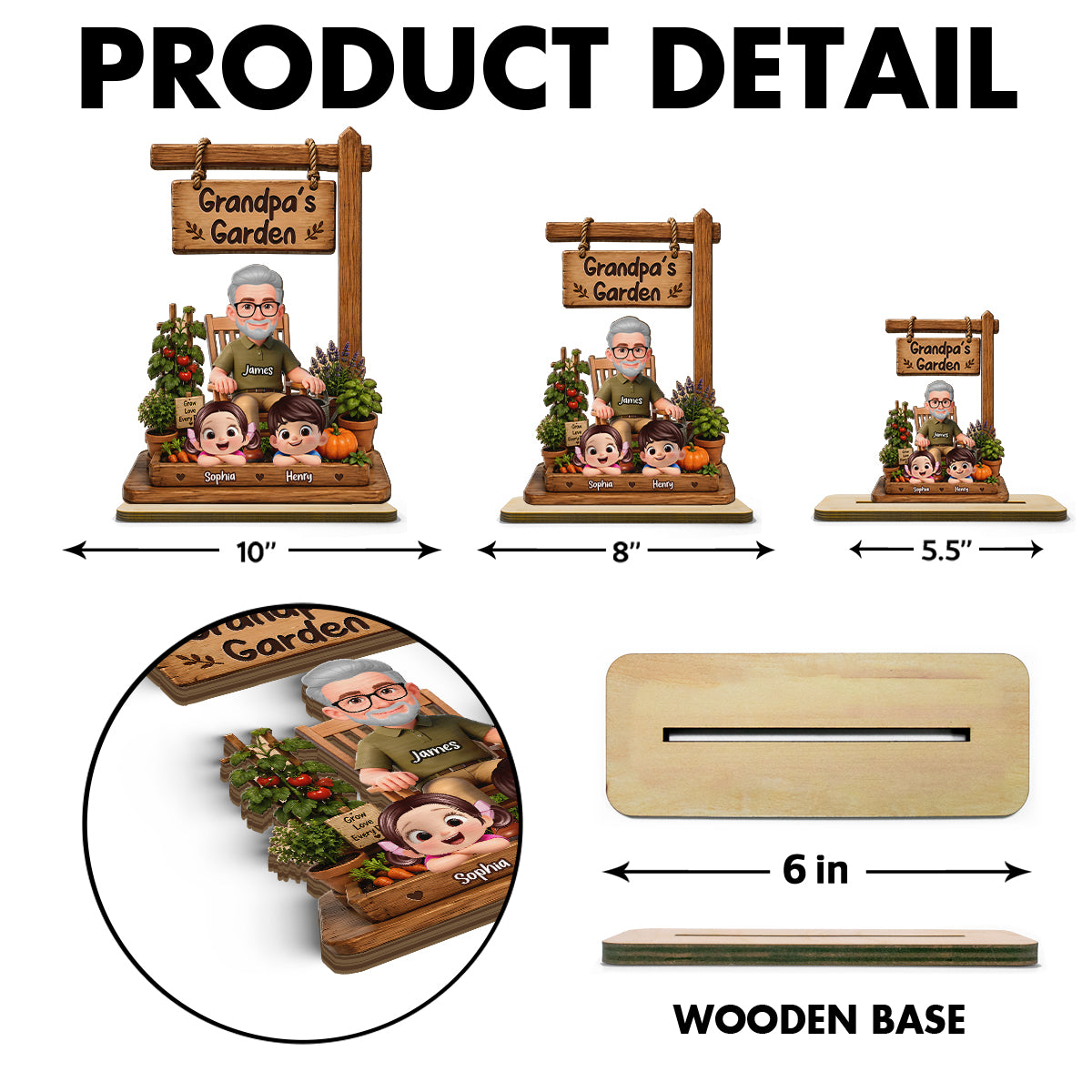 Grandpa's Garden - Personalized 2-Layered Wooden Plaque - Father's Day Gift for Dad, Husband
