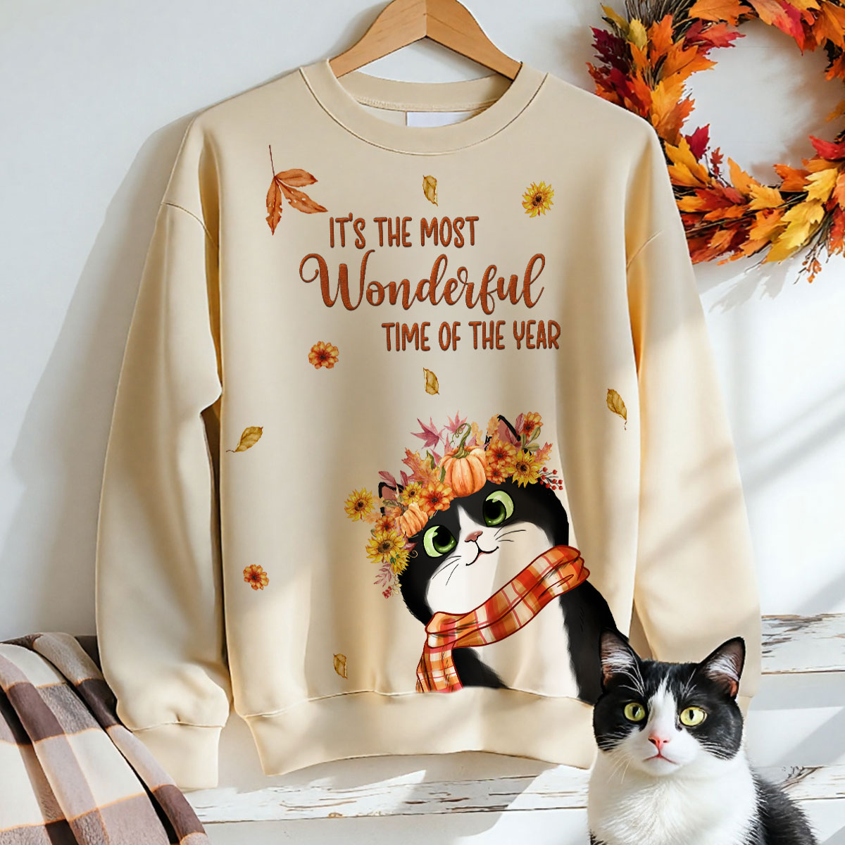 Hello Fall Cute Peeking Cats Fall Season Personalized Sweatshirt, Purrfect Gift for Cat Lover