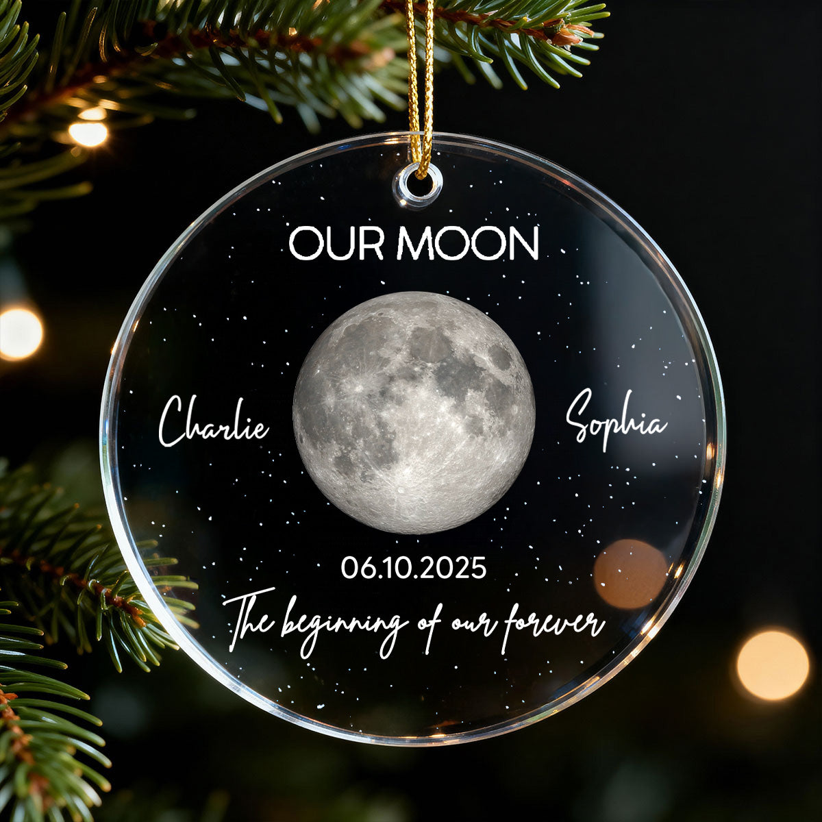 Moon Phase Couple The Beginning Of Our Forever - Personalized Acrylic Ornament - Gift For Couple