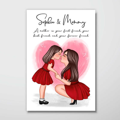 Mom And Kid Holding Hands Kissing Personalized Poster, Gift For Mom