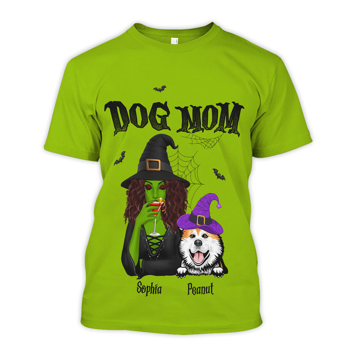 Halloween Green Witch Dog Mom Personalized 3D Shirt