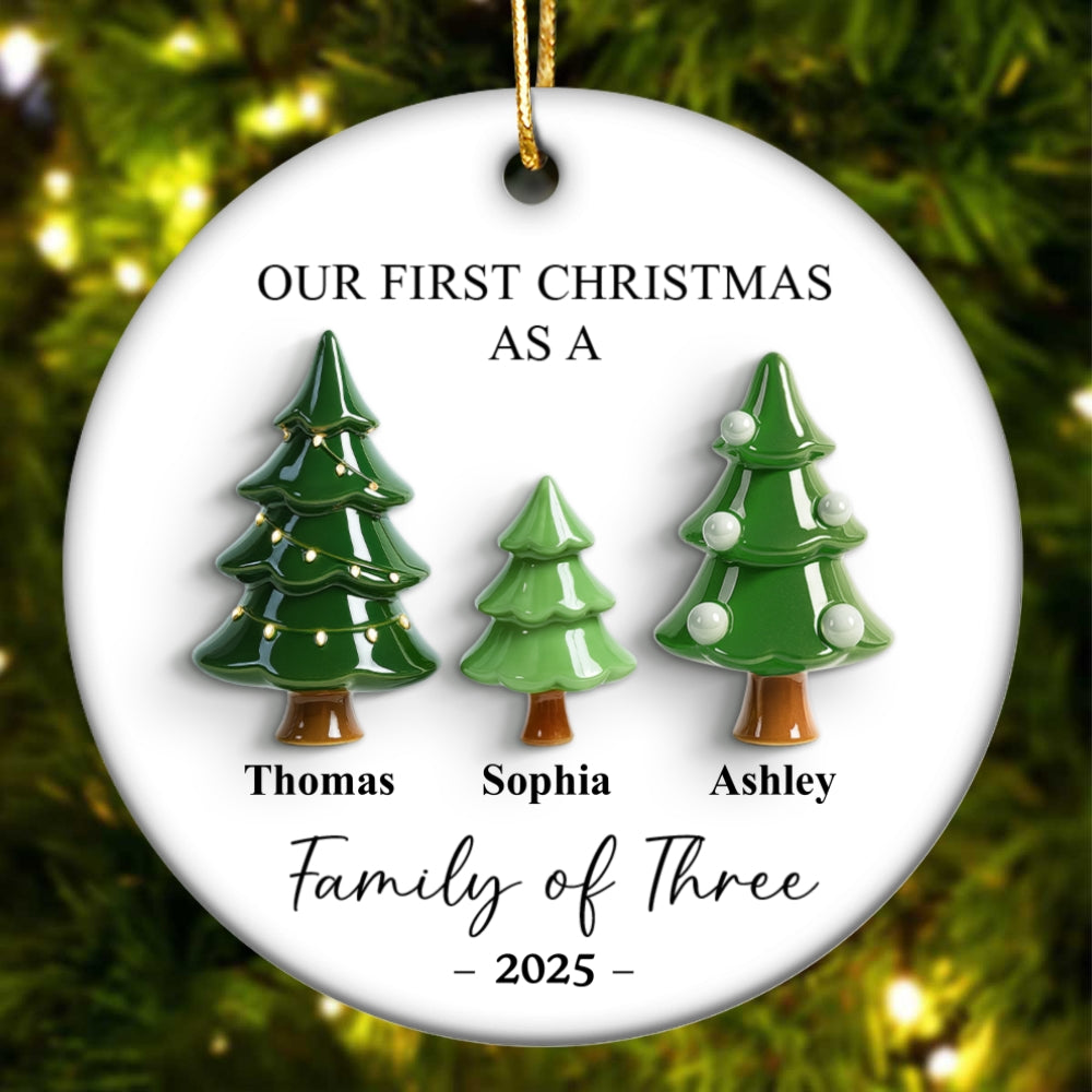 First Christmas As Family Christmas Tree 3D Effect - Personalized Ceramic Ornament - Christmas Decor For Family