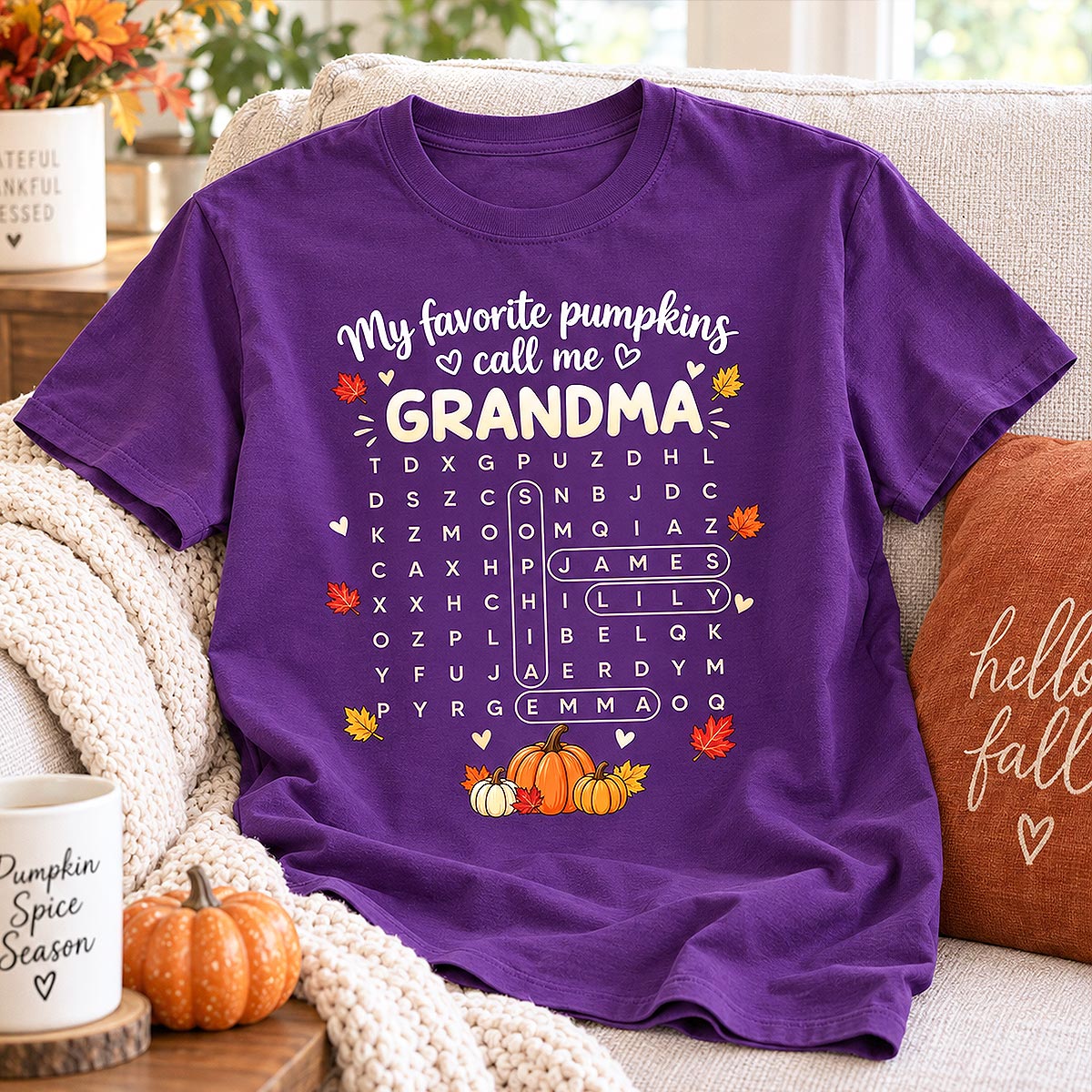 Favorite Pumpkins Call Me Grandma Word Search Puzzle - Personalized Shirt - Fall Season Gift For Grandma