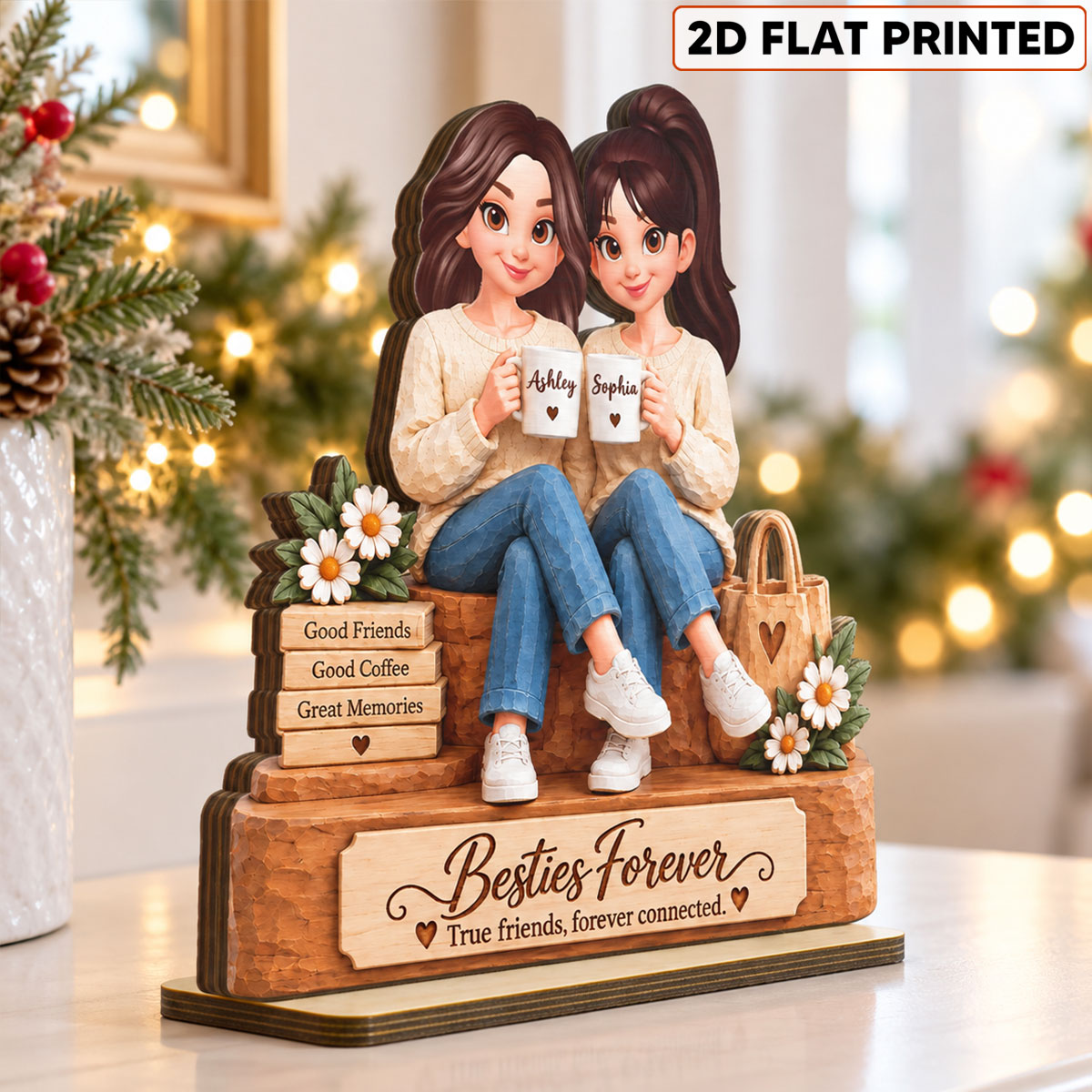 Besties Forever Together - Personalized 2-Layered Wooden Plaque - Christmas Gift Best Friends, Besties