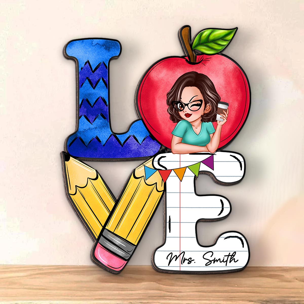 Stacked Love Teacher Personalized Wood Sign, Teacher Appreciation Gift, Classroom Decor, Welcome Back To School