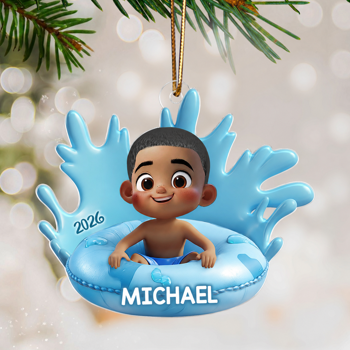 Cute Kid On Inner Tube 3D Effect Swimming Pool - Personalized Acrylic Ornament