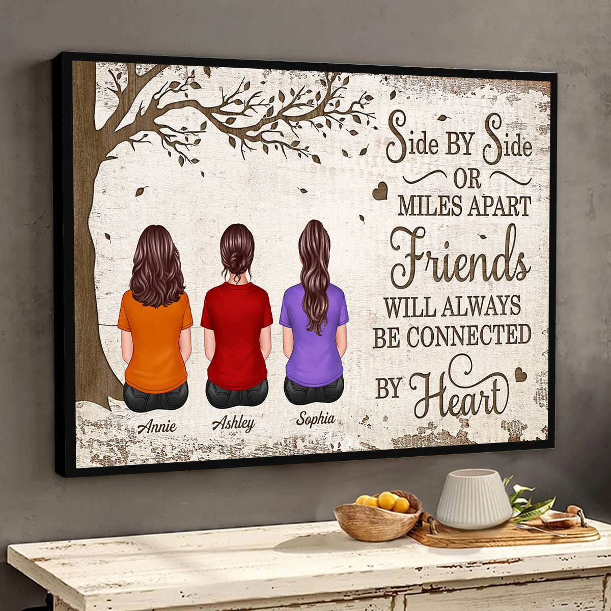 Back View Best Friends Man Woman Sitting Under Tree Personalized Horizontal Poster