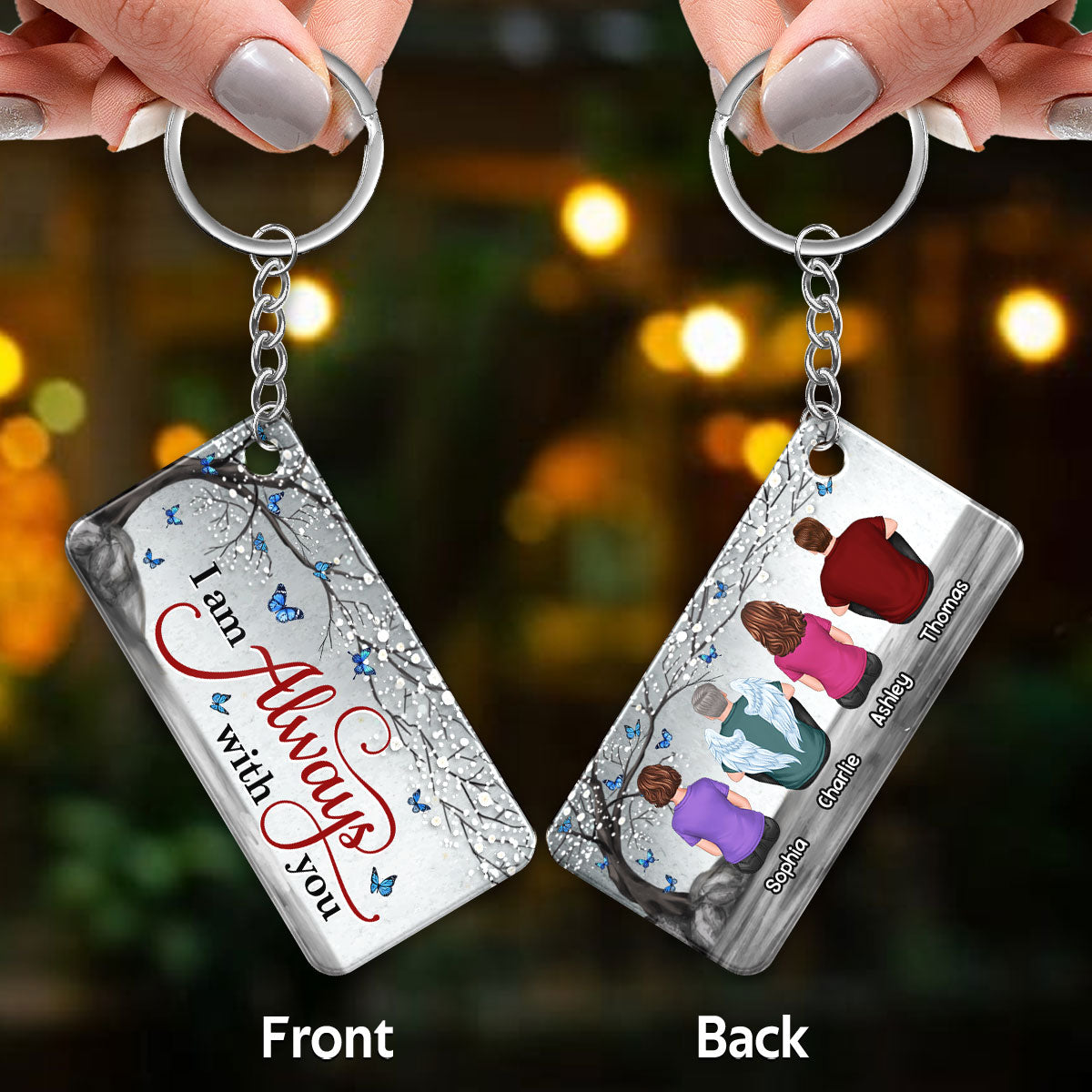 Always With You Whole Family Sitting Blossom Tree Memorial Personalized Acrylic Keychain