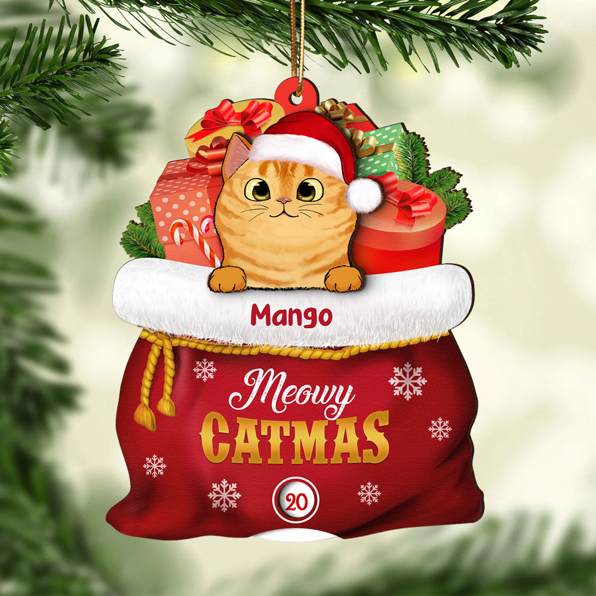 Christmas Peeking Dogs Cats In Santa Gift Bag Personalized Wooden Countdown Ornament, Xmas Gift For Dog Cat Owners, Dog Cat Lovers