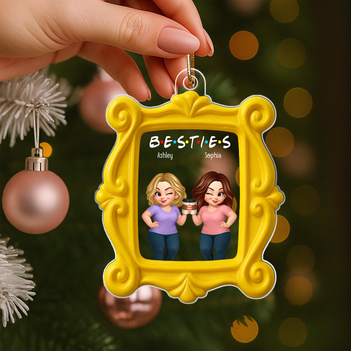 Pretty Besties Sisters Yellow Frame - Personalized Acrylic Ornament