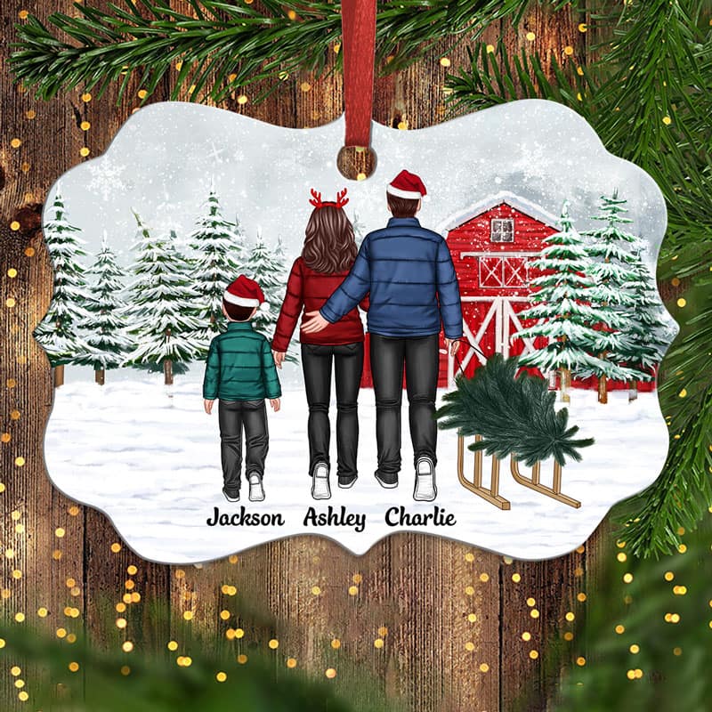 Back View Family Go To Christmas Tree Farm Personalized Christmas Ornament
