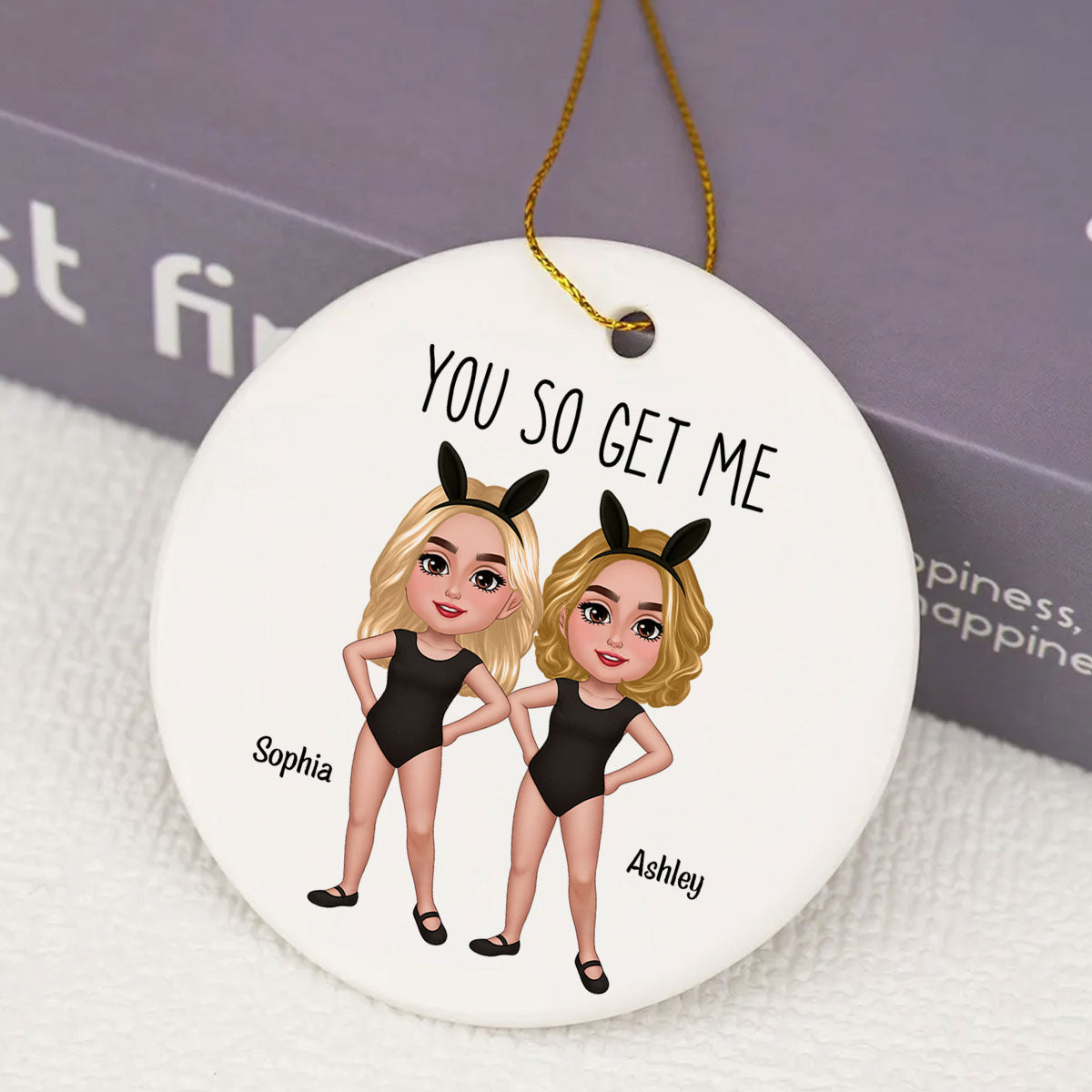 Besties Sisters With Bunny Ears Personalized Circle Ceramic Ornament, Funny Gift for Besties, Friends