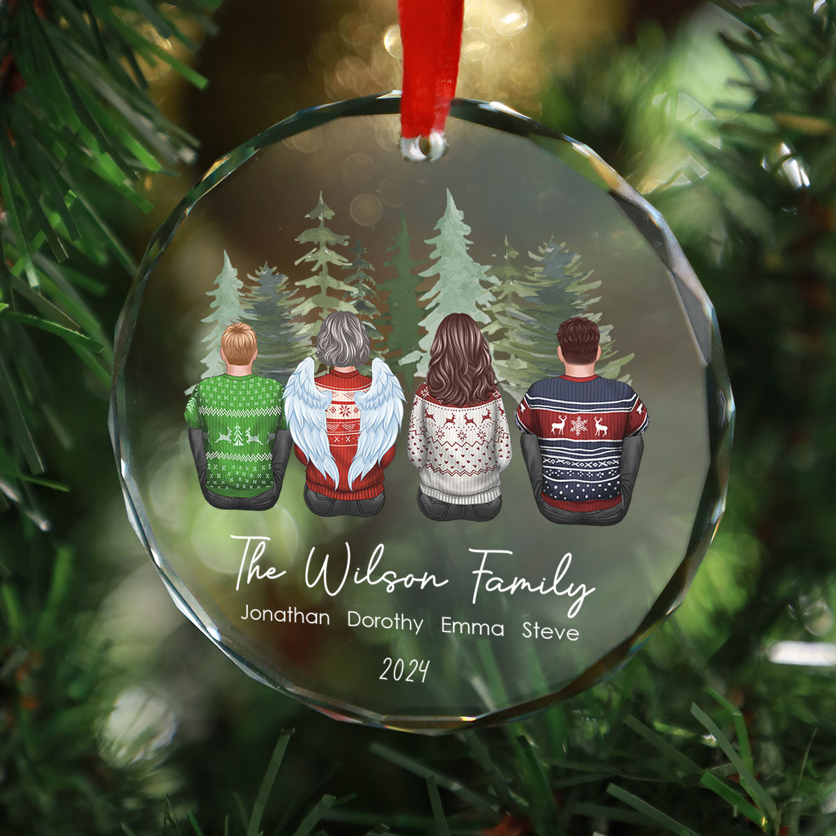 Personalized Family Christmas Personalized Glass Ornament, Custom Appearances & Names
