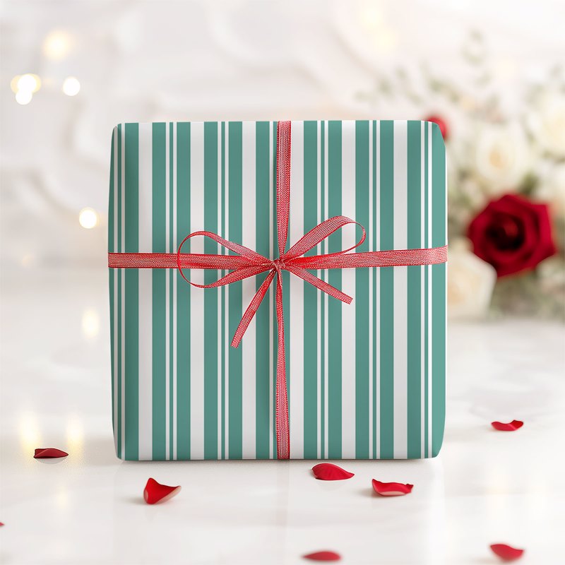 Green White Stripes Gift Wrapping Paper