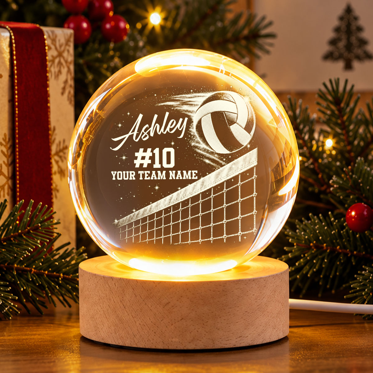 Proud Volleyball Player Custom Name Number Team Name - Personalized Crystal Ball - Christmas Gift For Teenagers, Volleyball Players, Daughter, Granddaughter, Son, Grandson