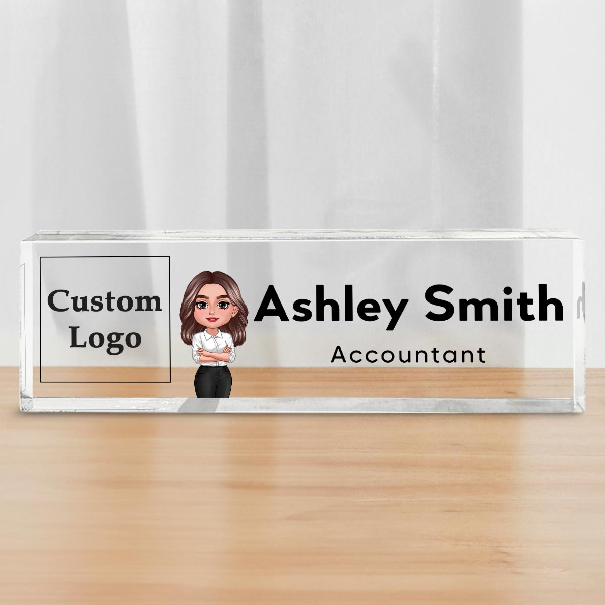 Office Woman Man Upload Your Logo Personalized Acrylic Desk Name Plate, Office Decor, Gift For Colleagues, Boss