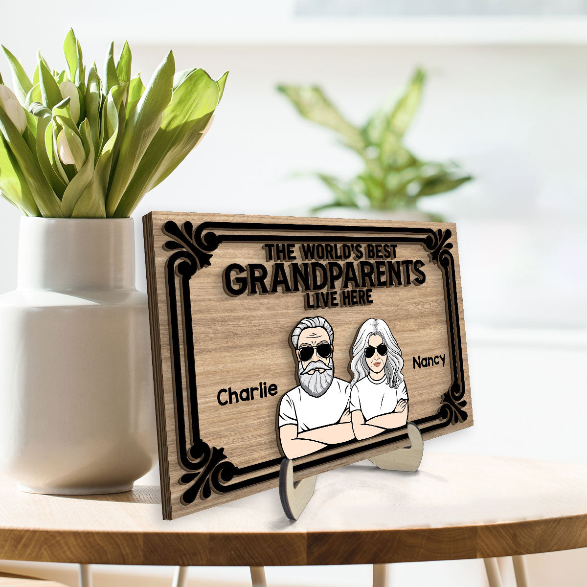 World‘s Best Grandparents Live Here Personalized 2-Layer Wooden Plaque