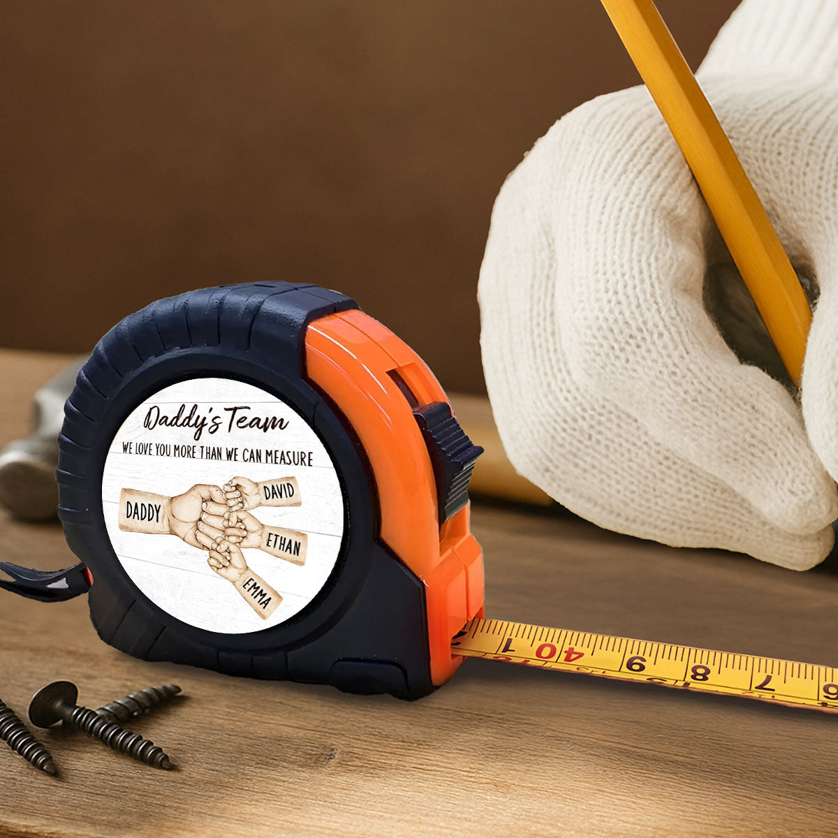 Daddy's Team Fist Bump We Love You More Than We Can Measure Personalized Tape Measure