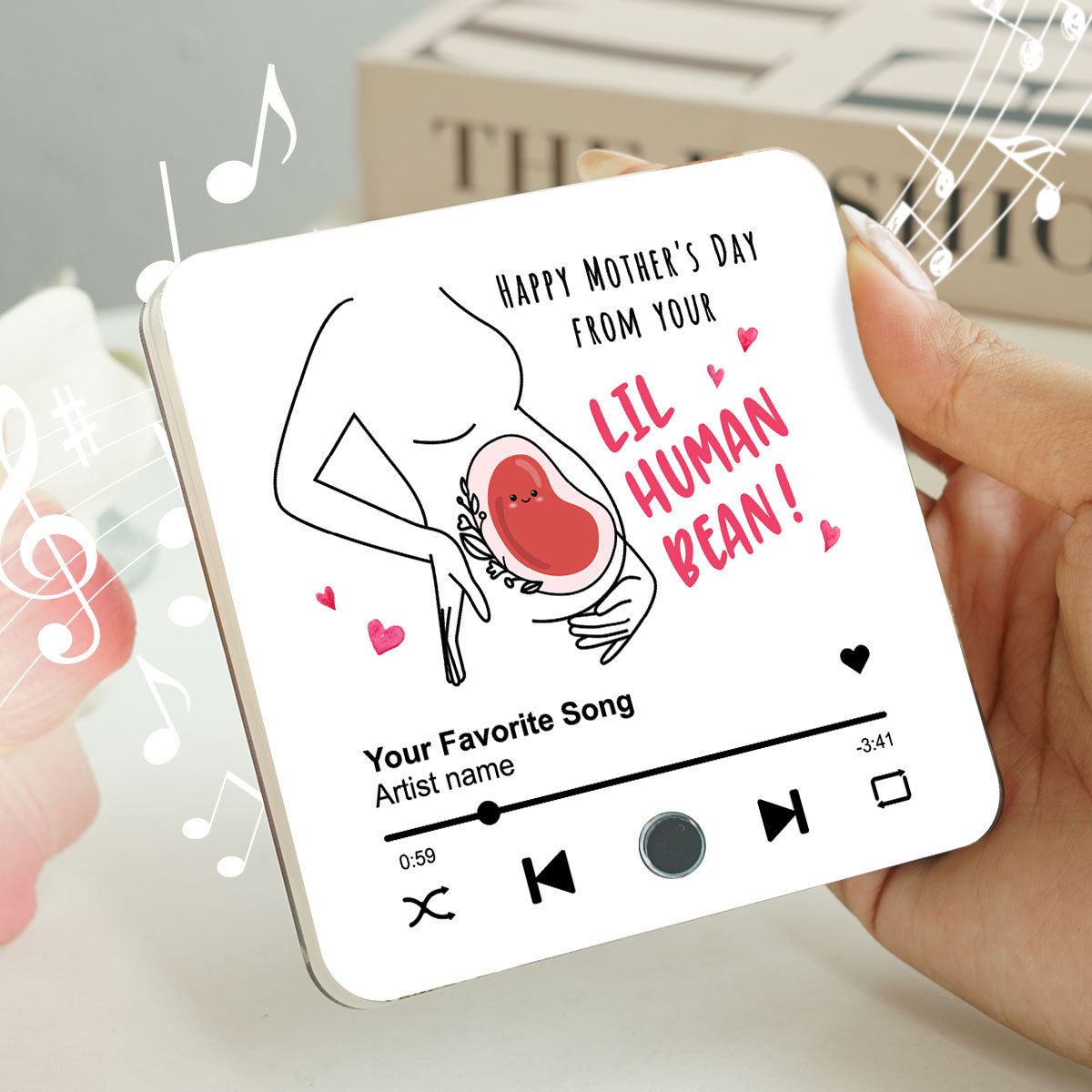 Lil Human Bean Personalized Music Fridge Magnet, Perfect Gift For Pregnant Wife, Custom Favorite Song As Messages