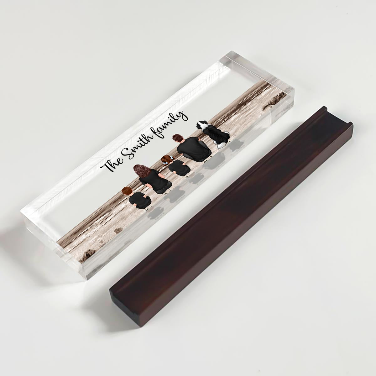 Family Sitting Back View Retro Vintage Beach Personalized Acrylic Desk Name Plate