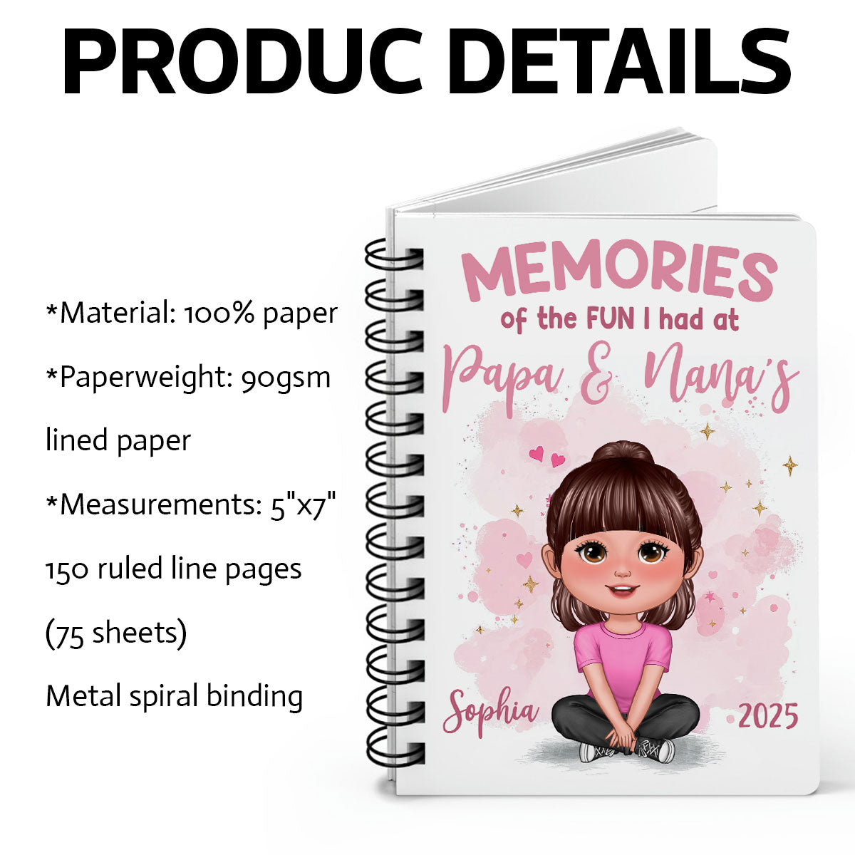 Memories Of The Fun I Had At Grandparents Personalized Spiral Notebook Journal, Gift For Kids
