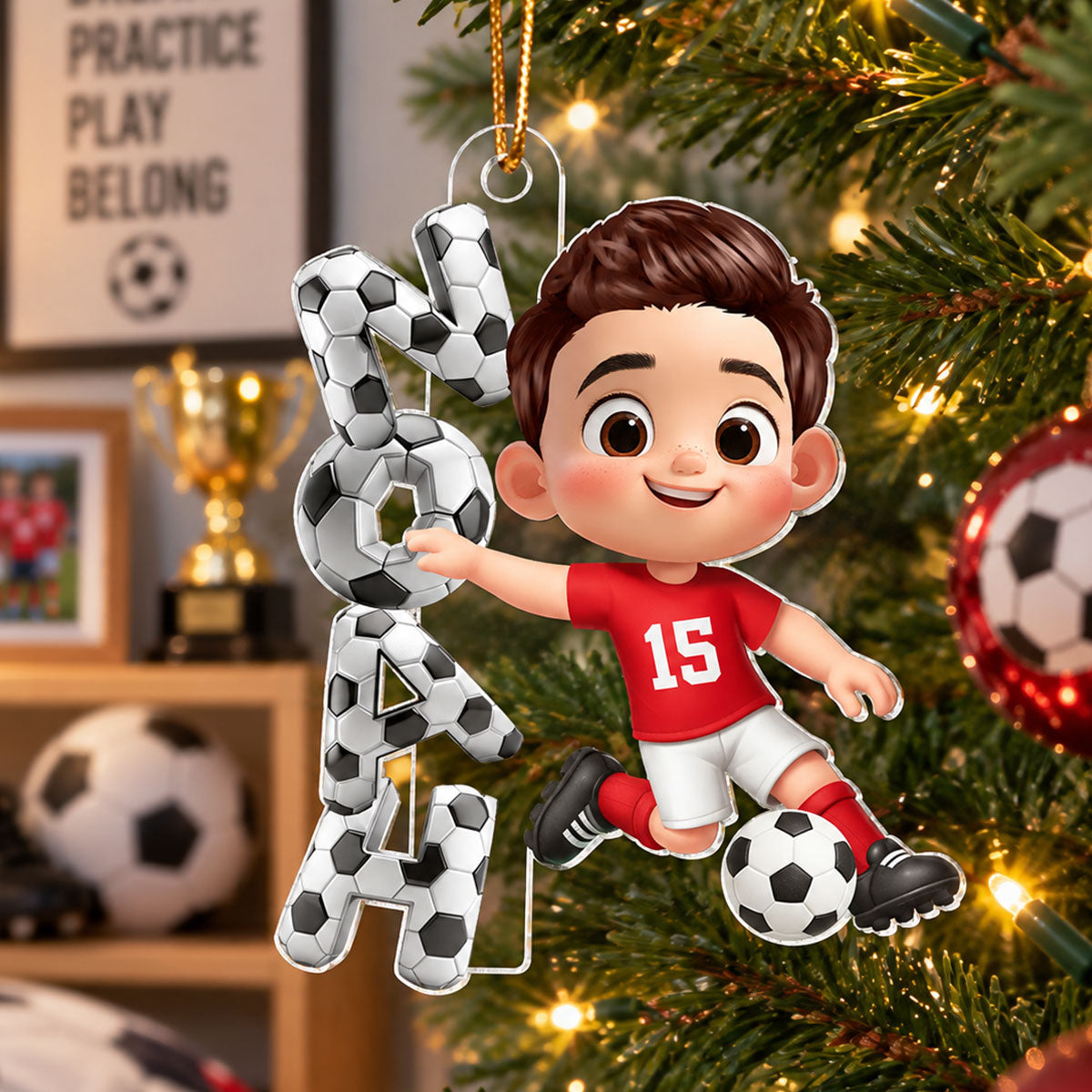 Kid Playing Soccer Custom Name - Personalized Acrylic Ornament - Christmas Gift For Kid, Son, Daughter, Grandson, Granddaughter, Soccer Lovers