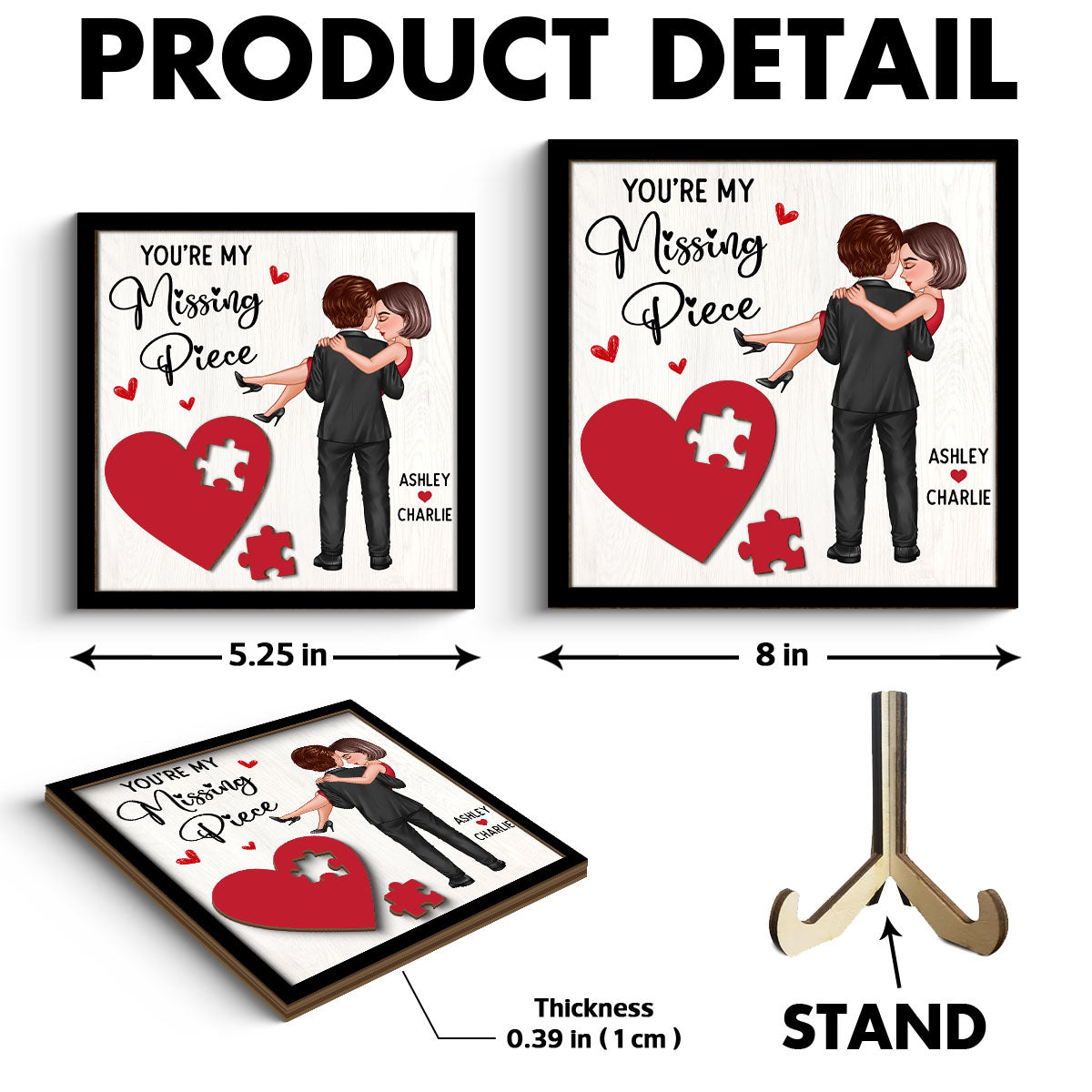 Couple Holding Red Heart Valentine‘s Day Gift For Her Gift For Him Personalized 2-Layer Wooden Plaque, Valentine‘s Day Gift For Him, For Her