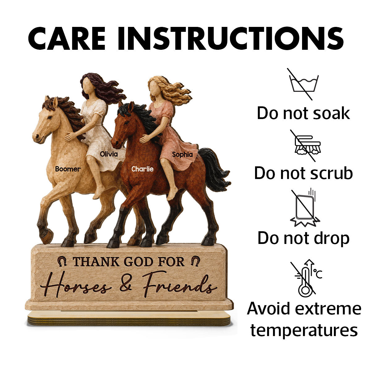 Horse Riding Besties 2D Flat Printed - Personalized 2-Layered Wooden Plaque - Friendship Keepsake For Horse Lovers