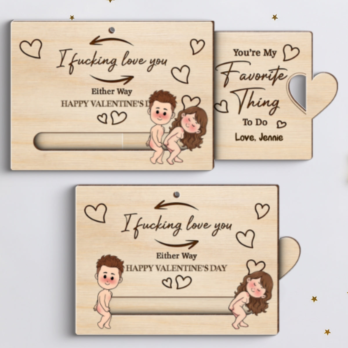 Fcking Love You Funny Inappropriate Couple Cartoon - Personalized Wooden Slider Ornament - Valentine's Day Gift For Him, For Her