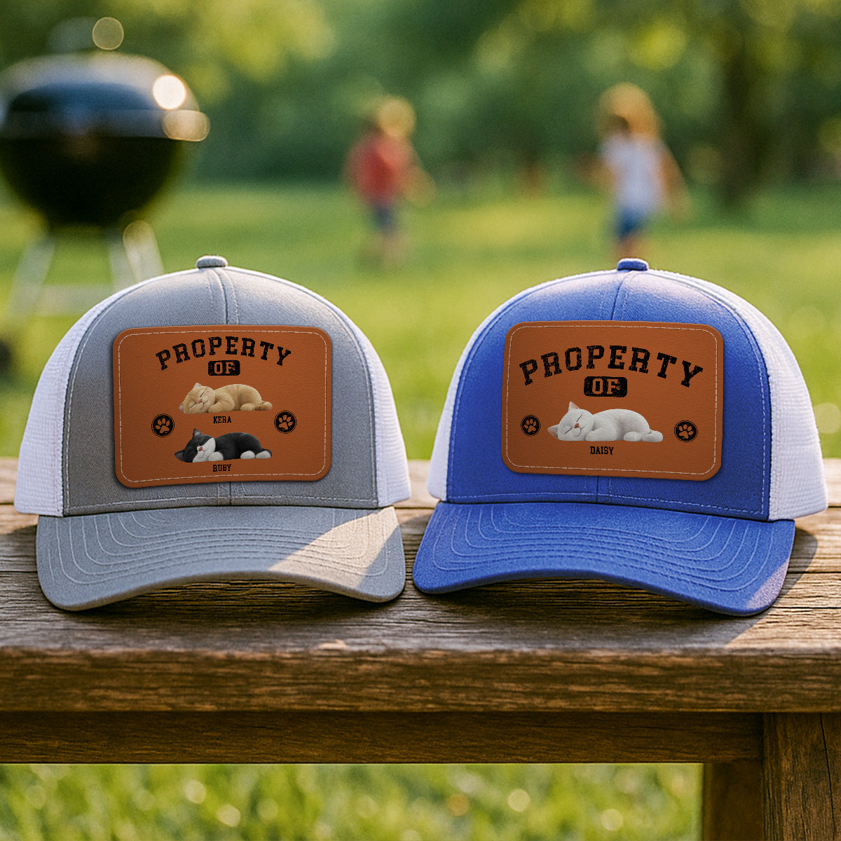 Property Of Cute Sleeping Cats Personalized Leather Patch Hat, Father's Day gift
