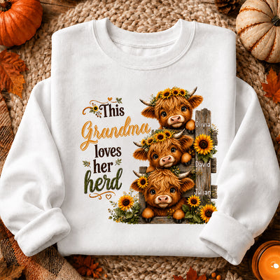 Highland Cow Grandma Loves Her Herb - Personalized Shirt - Fall Season Gift, Gift For Grandma