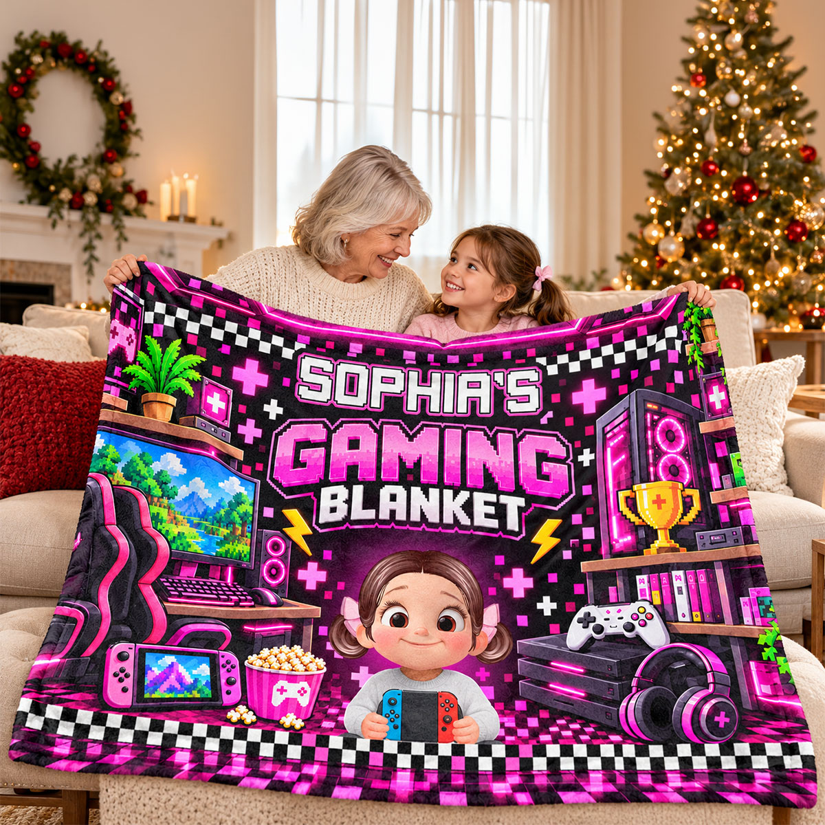 Custom Gamer Name - Personalized Fleece Blanket - Video Game Lover Gift For Son Grandson Teen Boy, Birthday Holiday Gift