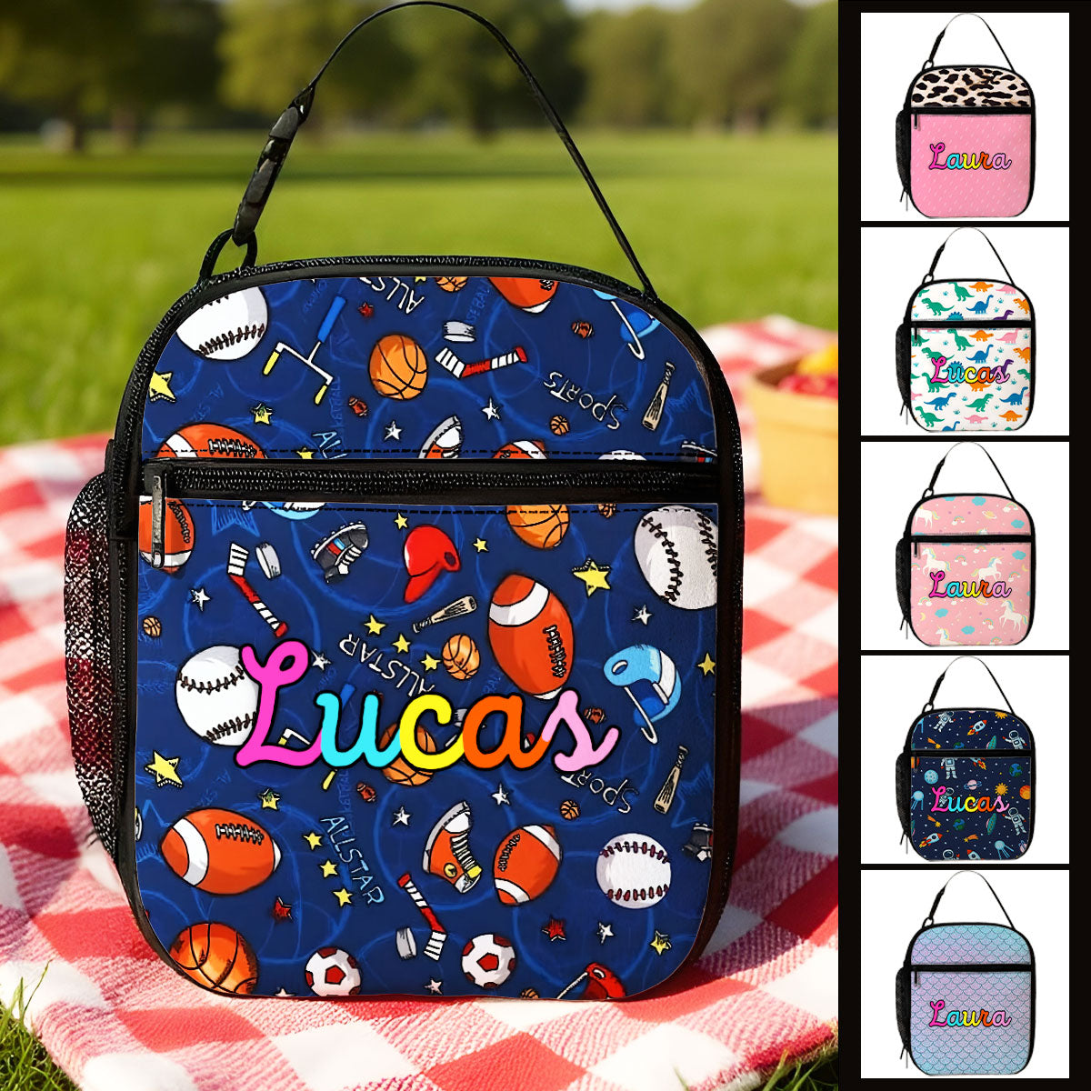 Personalized Insulated Kid Lunch Bag, Custom Kid Name Back to School Meal Tote Kit for Girls, Boys