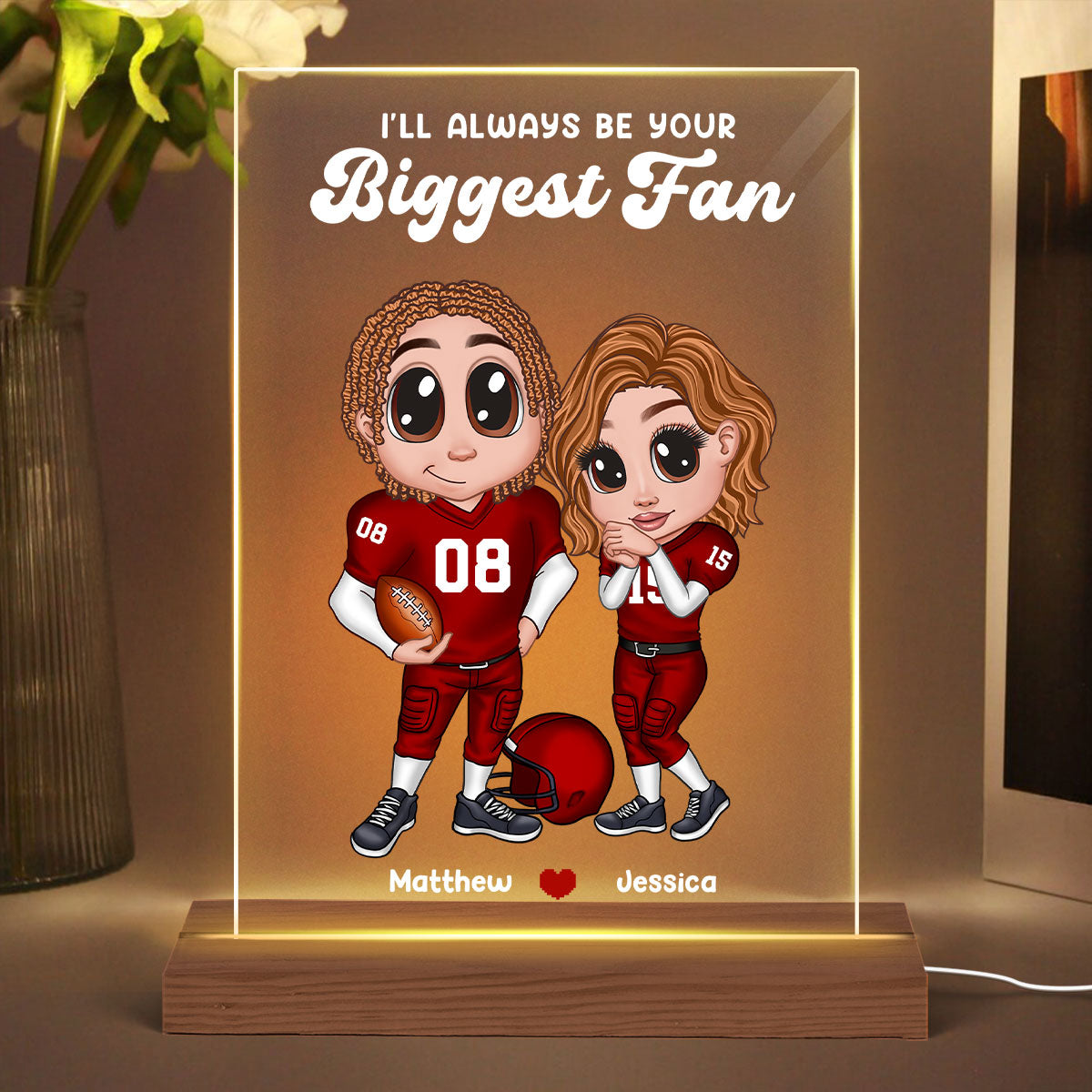 Personalized Y2K Football Couple Acrylic LED Night Light,  Gift for Couples